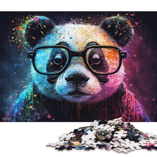 Puzzles für Erwachsene, 1000 Puzzles, Bunter Panda mit Brille, Puzzle für Erwachsene, Holzpuzzle, Lernspiel für Erwachsene und Kinder (Größe 75 * 50 cm) von LiJianXXXB