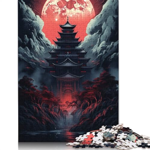 Puzzles für Erwachsene Roter Tempel und Dunkelheit des Mondes,Puzzle für Erwachsene,1000 Teile,Kartonpuzzle,geeignet für Erwachsene und Kinder ab 12 Jahren,tolles Geschenk für Erwachsene,Größe 38x26cm von LiJianXXXB