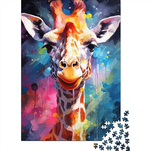 Puzzlespiel mit 1000 Teilen, Aquarell-Giraffe, Puzzle, Holzpuzzle, Lernspielzeug (Größe 75 x 50 cm) von LiJianXXXB