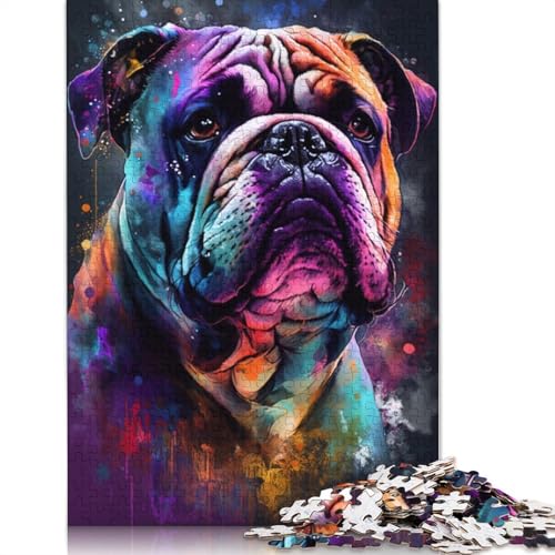 Puzzlespiel mit 1000 Teilen, farbenfrohes Graffiti-Bulldoggen-Puzzle für Erwachsene, Holzpuzzle, Heimdekoration, 75 x 50 cm von LiJianXXXB