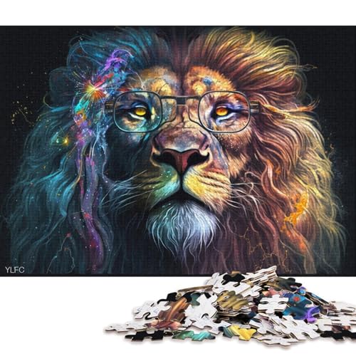 Teenager-Puzzle, Bunter Löwe mit Brille, 1000 Teile, Holzpuzzle, geeignet für Erwachsene und Teenager ab 12 Jahren, tolle Geschenke und Spielzeuge, 75 x 50 cm von LiJianXXXB