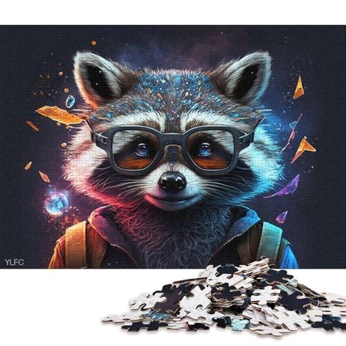 Teenager-Puzzle, Bunter Waschbär mit Brille, 1000 Teile, Holzpuzzle, geeignet für Erwachsene und Teenager ab 12 Jahren, tolle Geschenke und Spielzeuge, 75 x 50 cm von LiJianXXXB