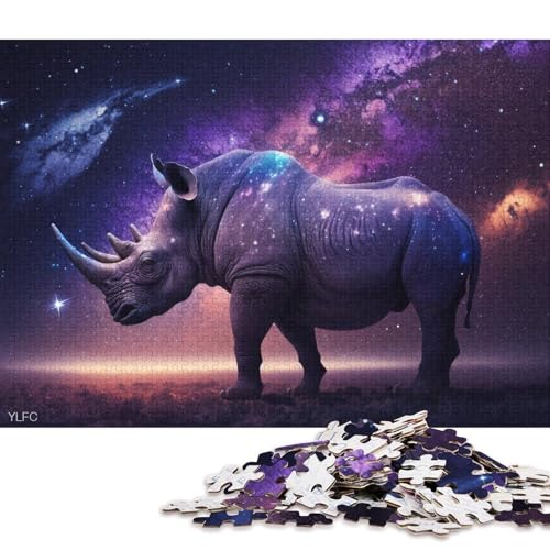 Teenager-Puzzle, kosmisches Galaxie-Nashorn, 1000 Teile, Holzpuzzle, geeignet für Erwachsene und Teenager ab 12 Jahren, tolle Geschenke und Spielzeuge, 75 x 50 cm von LiJianXXXB