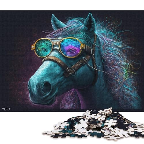 Teenager-Puzzle Pferd mit Brille 1000 Teile Puzzle aus Karton Geeignet für Erwachsene und Teenager ab 12 Jahren Tolle Geschenke und Spielzeuge 38x26cm von LiJianXXXB