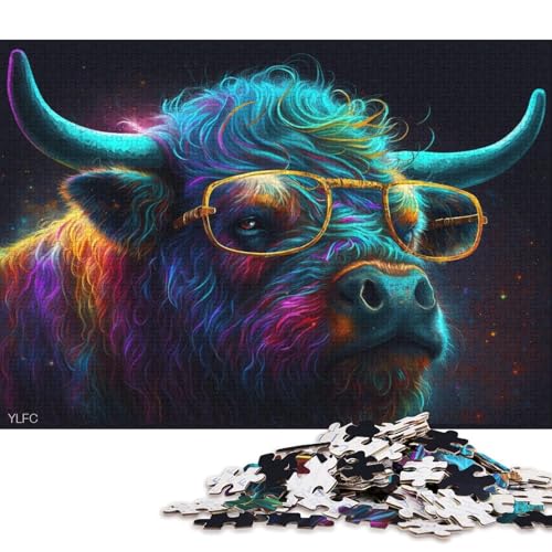 Teenager-Puzzle Yak mit Brille 1000 Teile Puzzle aus Karton Geeignet für Erwachsene und Teenager ab 12 Jahren Tolle Geschenke und Spielzeuge 38x26cm von LiJianXXXB