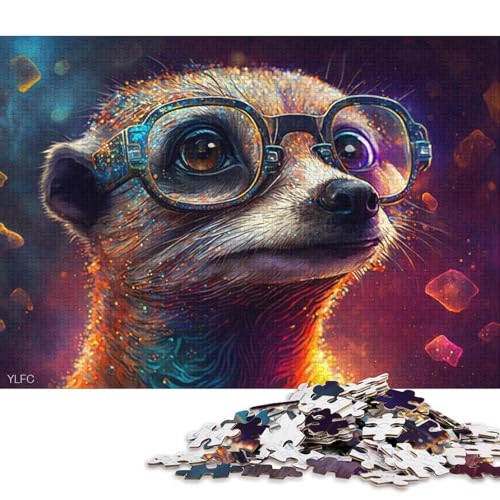 für Erwachsene, 1000-teiliges Erdmännchen mit Brille, Puzzle für Erwachsene, Kartonpuzzle, Lernspiel für Erwachsene und Kinder, 38 x 26 cm von LiJianXXXB