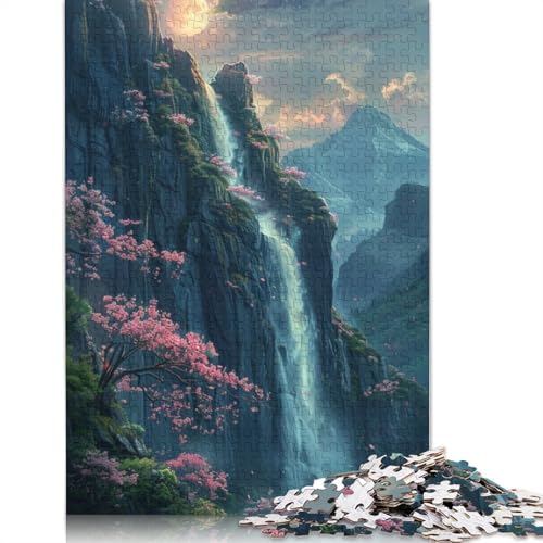 für Erwachsene, Kirschblüten-Wasserfall, 1000-teiliges Puzzle für Kinder, Kartonpuzzle, dekomprimierendes geistiges Lernspielzeug, 38 x 26 cm von LiJianXXXB