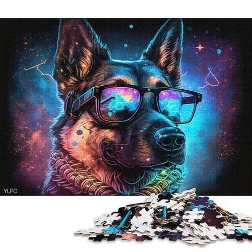 für Erwachsene 1000-Teile-Puzzle Deutscher Schäferhund mit Brille Puzzle Geschenk Holzpuzzle Lernpuzzle Familienspiel (Größe 75 * 50 cm) von LiJianXXXB