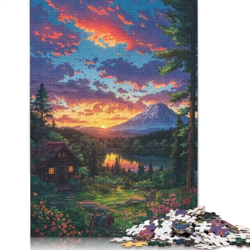 für Erwachsene 1000-teiliges Bergdorf bei Sonnenuntergang-Puzzle für Kinder, Kartonpuzzle, dekomprimierendes geistiges Lernspielzeug, 38 x 26 cm von LiJianXXXB