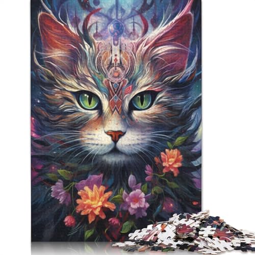 für Erwachsene 1000-teiliges Puzzle Bunte Katze mit großen Augen Puzzle für Erwachsene Holzpuzzle Schwierig und herausfordernd 75x50cm von LiJianXXXB