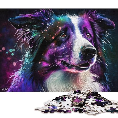 für Erwachsene 1000-teiliges Puzzle-Geschenk, Bunte Border Collies, Puzzle für Erwachsene, Holzpuzzle, Heimdekorations-Puzzle (Größe 75 * 50 cm) von LiJianXXXB