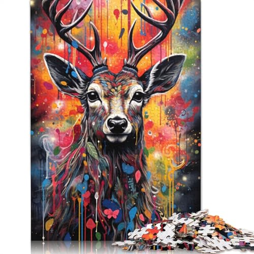 für Erwachsene 1000-teiliges Puzzle Graffiti-Hirsch-Puzzle Kartonpuzzle Lernspielzeug 38x26cm von LiJianXXXB