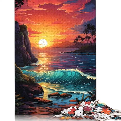 für Erwachsene Puzzle,farbenfrohes und fantastisches Sonnenuntergangs-Strand-Puzzle,1000 Teile für Erwachsene,Kartonpuzzle für Erwachsene und Kinder ab 12 Jahren,Puzzle,Denkspiel,Größe 38 x 26 cm von LiJianXXXB