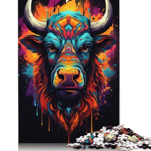 für Erwachsene Puzzle Bunt Psychedelic von Psychedelic Buffalo Puzzle 1000 Teile für Erwachsene Holzpuzzle für Erwachsene und Kinder ab 12 Jahren Puzzle Denkspiel Größe 75x50cm von LiJianXXXB