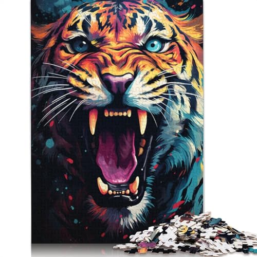 für Erwachsene Puzzle Bunte Psychedelia des wunderschönen Tigers Puzzles für Erwachsene 1000 Teile Holzpuzzle Geeignet für Erwachsene Tolles Geschenk für Erwachsene Größe 75x50cm von LiJianXXXB