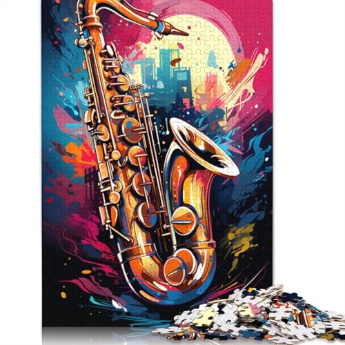 für Erwachsene Puzzle Buntes psychedelisches Saxophon-Puzzle für Erwachsene, 1000-teiliges Holzpuzzle, geeignet für Erwachsene, tolles Geschenk für Erwachsene, Größe 75 x 50 cm von LiJianXXXB