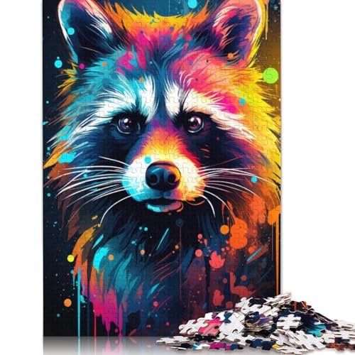 für Erwachsene Puzzle Malen Bunter Waschbär Puzzle 1000 Teile für Erwachsene Kartonpuzzle für Erwachsene und Kinder ab 12 Jahren Puzzle Denkspiel Größe 38x26cm von LiJianXXXB