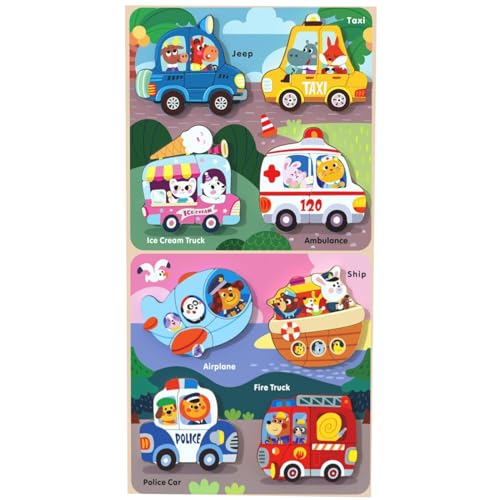 2 Set Holzpuzzle Holzspielzeug Kinderpuzzle Puzzle Steckpuzzle Montessori Lernspielzeug (Autos) von LiNubes