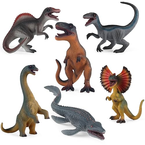 LiRiQi Dinosaurier Figuren Spielzeug Set, 6 Stück Jurassic Dinosaurier-Spielzeugfiguren, Realistisches Dino Figuren Spielset T-Rex Velociraptor, Kinder Jungen Spielzeug Geschenk ab 3 4 5 6 7 8 Jahre von LiRiQi