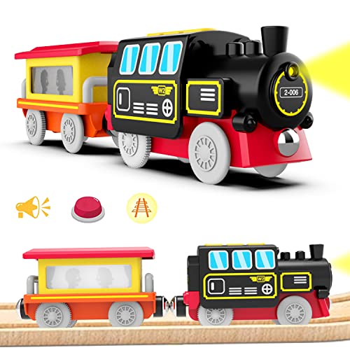 LiRiQi Eisenbahn elektrische lok Holzeisenbahn Zug, Batteriebetriebener Lokomotivzug, Leistungsstarker Motorzug kompatibel mit Brio, Thomas, Spielzeug für Kinder Kleinkind Junge von LiRiQi