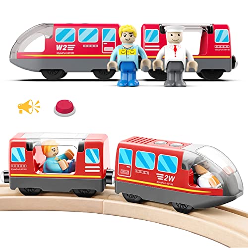 LiRiQi Eisenbahn elektrische lok Holzeisenbahn Zug, Batteriebetriebener Lokomotivzug, Leistungsstarker Motorzug kompatibel mit Thomas, Brio, Spielzeug für Kinder Kleinkind Junge, Rot von LiRiQi