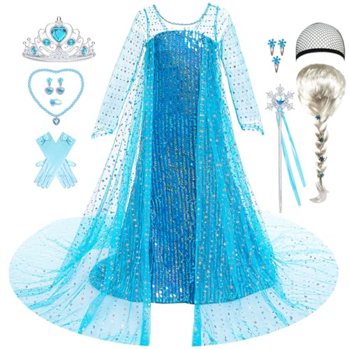 LiUiMiY ELSA Kostüm Mädchen Prinzessin Eiskönigin Fasching Kleid Kinder für Karneval Halloween Geburtstag Party, 104-110(Etikett 110) von LiUiMiY