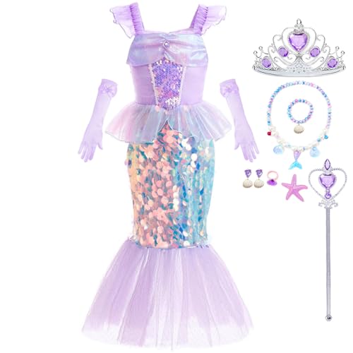 LiUiMiY Meerjungfrau Kostüm für Mädchen Kinder Prinzessin Arielle Kleid für Karneval Halloween Cosplay, 104-110(Etikett 110) von LiUiMiY