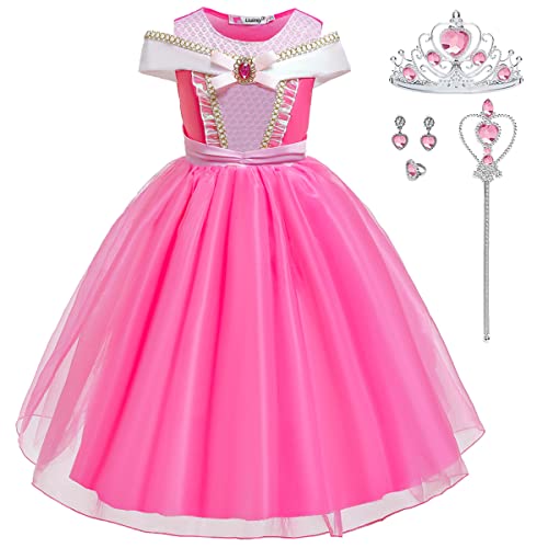 LiUiMiY Prinzessin Mädchen Kleid Kostüm Kinder Rosa Halloween Karneval Cosplay Geburtstagsfeier mit Zubehör, Rosa, 116-122 (Etikette 120) von LiUiMiY