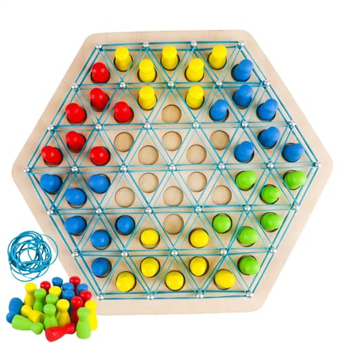 Ketten Dreieck Schachspiel Holz, Geometrisches Schachspiel Gummi Holz, Triggle Spiel Mit Gummibänder, Sprifityy Triggle-Spiel, Dreiecksschachbrett Strategie Brettspie Für 2-4 Personen von Liakyunf