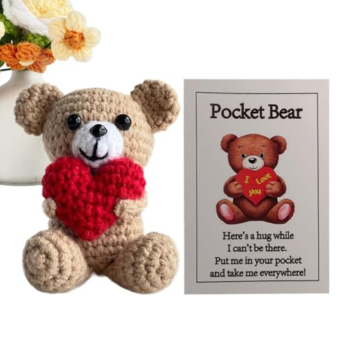 Liakyunf Häkelset Teddybär Mit Herz, Süßer Bär Gehäkelt, Emotionale Unterstützung Tiere Strickbär Spielzeug, Handgefertigtes Plüschtier Mit Herztasche Für Mädchen Und Kinder von Liakyunf