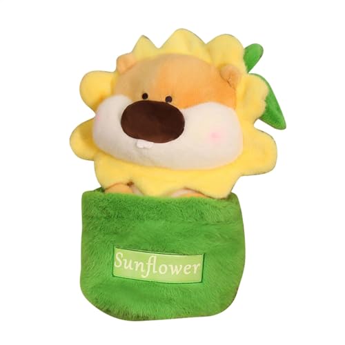 Liakyunf Plüsch Hamster, ausgestopfter Hamster | Sonnenblume Hamster Cartoon Spielzeug mit Blumenpflanzer,Animal Desktop Ornament, Plüschpuppe für Bett, Sofa, Wohnzimmer, Schlafzimmer von Liakyunf