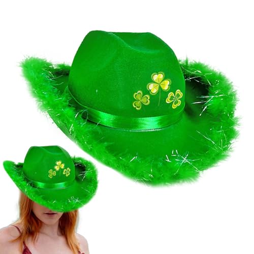 Liakyunf St. Patricks Day Hüte für Damen, Lucky Cowboy-Mützen, Filz, St. Patricks Day, Cowgirl-Kappen, Kleeblatt für Damen, Party-Kostüm, Verkleiden von Liakyunf