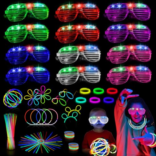 Knicklichter Party Set 62 Stück, 12 LED Brille Party Brille und 50 Neon Leuchtstäbe Glow Sticks, LED Brillen für Party, LED Leuchtbrillen für Party Deko Weihnachten Halloween Karneval Geburtstagsfeier von Libershine