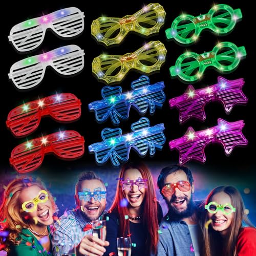 LED Leuchtbrille, 12 Pcs Partybrillen Set, Rave Brille, Sonnenbrille Party, Shutter Shades Brille, Leuchtende Coole Brille, Neon Party Outfit Rave Brille, Partybrillen für Kinder Erwachsene von Libershine