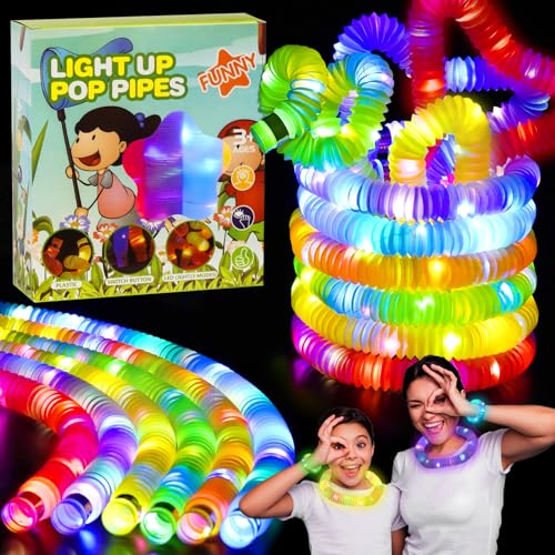 Libershine 12 Stück Mitgebsel Kindergeburtstag LED Pop Tubes Fidget Toys, Knicklichter Party Set,Leuchtende Armbänder Halsketten für Halloween,Weihnachten,Neujahrs,Geburtstagparty von Libershine