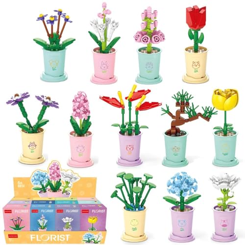 Liberty Imports 12 Stück Mini-Blumen-Baustein-Kollektion, kreatives Blumen-Pflanzen-Spielzeug-Set für Kinder, Zuhause oder Büro, bunte Dekorationen von Liberty Imports