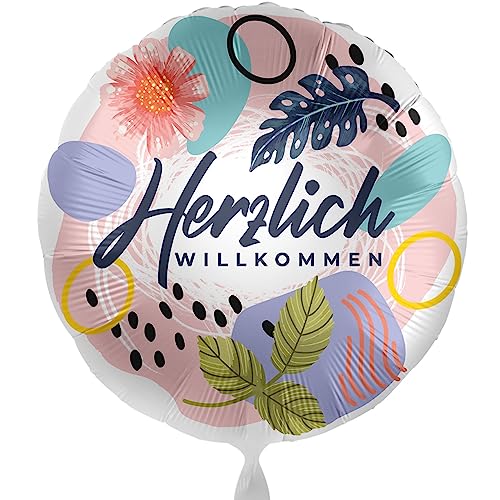 Ballon Herzlich Willkommen Folienballon Willkommen Party Geburtstag Party Dekoration Ballon bunte Blumen -Made in USA & Germany- ungefüllt, Helium geeignet von Libetui