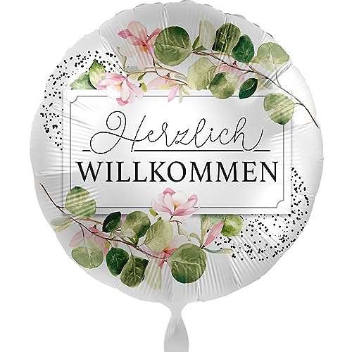 Ballon Herzlich Willkommen Folienballon Welcome Party Besuch Heimkehr Rückkehr Dekoration Luftballon Blumen -Made in EU & Germany- ungefüllt, Helium geeignet von Libetui