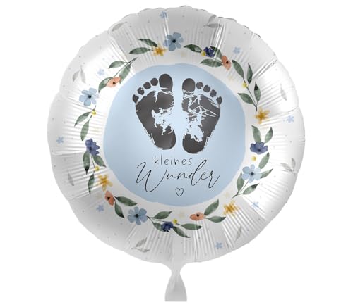 Folienballon Baby 'Kleines Wunder' Ballon Geburt Deko Babyparty Ballon Willkommen Baby Junge Luftballon Made in EU, hellblau, Babyfüße von Libetui