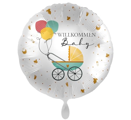 Folienballon Baby 'Willkommen Baby' Ballon Babywagen Babyparty Hello Baby Shower Geburtsparty Luftballon Baby, Made in EU, Helium geeignet von Libetui