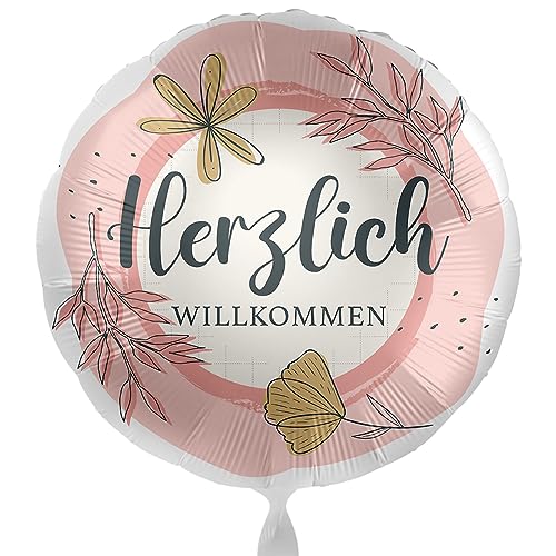 Ballon Herzlich Willkommen Rosa Blumen Folienballon Willkommen Party Geburtstag Party Dekoration -Made in EU ungefüllt, Helium geeignet von Libetui