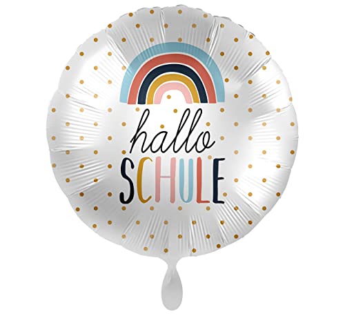 Folienballon Schulanfang 'Hallo Schule' Luftballon Geschenk Schulkind zur Einschulung Schulstart Schulbeginn Ballon Regenbogen -Made in USA & Germany- Helium geeignet von Libetui