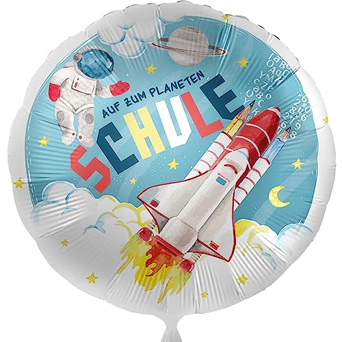 Folienballon Schulanfang 'Planet Schule' Luftballon Geschenk Schulkind zur Einschulung Ballon Geschenk Junge Schuleinführung Motiv Rakete Astronaut - Helium geeignet von Libetui