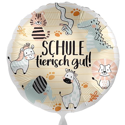 Folienballon Schulanfang 'Schule - tierisch gut' Luftballon Einschulung Geschenk Schulkind Einschulung Ballon 1. Klasse - Helium geeignet von Libetui