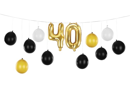 Girlande Ballon 40 Luftballons 40. Geburtstag Folienballon 40 Ballongirlande Zahl 40 Gold Deko Geburtstag 40, Schwarz, Weiß, 3 DIY Varianten von Libetui