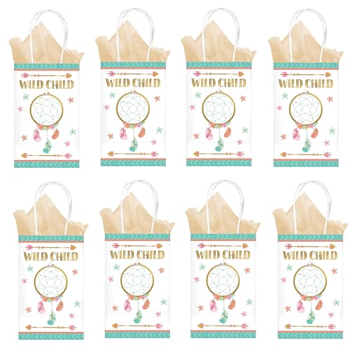 Set 8 Geschenktüten Wild Child Boho Geburtstag Mädchen Kindergeburtstag Party Geschenktüte aus Kraftpapier für Süßigkeiten, Mitgebsel Gastgeschenke von Libetui