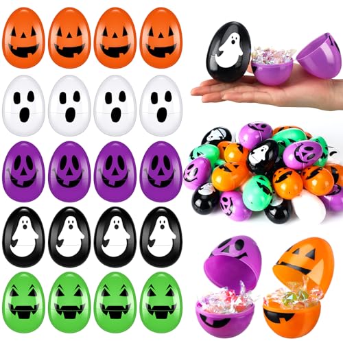 Libima 100 Stück Halloween-Totenkopf-Ostereier Bulk Halloween Ostereier Geist befüllbare Kunststoff Süßigkeiten Behälter Trick or Treat Kunststoff Kürbis Eier für Halloween Eiersuche Partyzubehör 7,6 von Libima