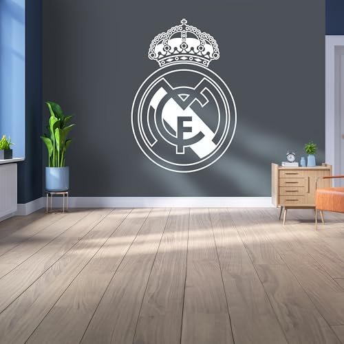 Lizenziertes Decor Real Madrid Vinyl-Wandbild, mittelgroß, 185 cm (H) x 100 cm (B) – weißes Wappen auf kühlem Grau von Licensed Décor