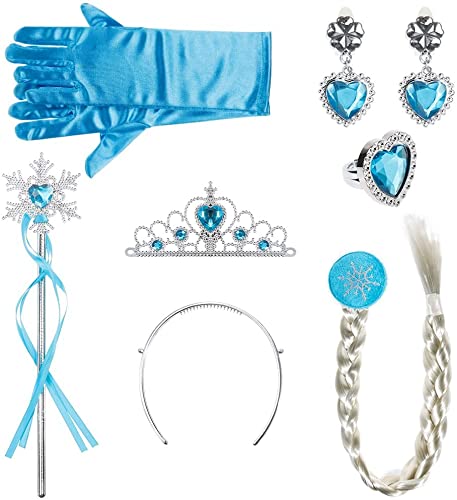 Lictin Prinzessin Kostüme Zubehör 8-teiliges Set kinder schmuckset Krone Haarreifen Zopf Ring Ohrringe zauberstab mädchen Handschuhe Mädchen Schmuck Set von Lictin