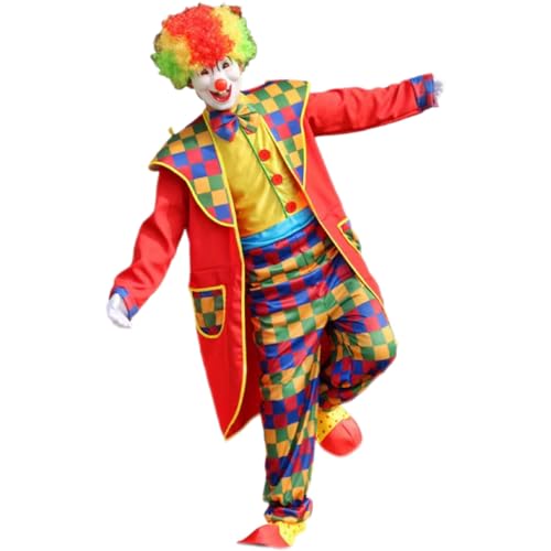 Licus Clown-Kostüm für Erwachsene, Herren, Clown-Kostüm, Set für Karneval, Rollenspiel, Cosplay, Bühnenshow-Party (Clown, Größe XXL - XL) von Licus